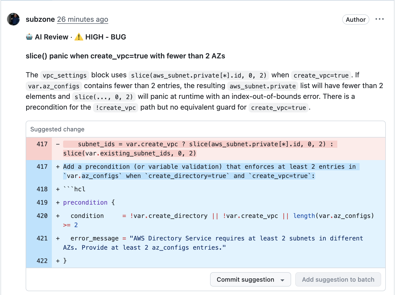 AI Review HIGH bug - runtime panic risk