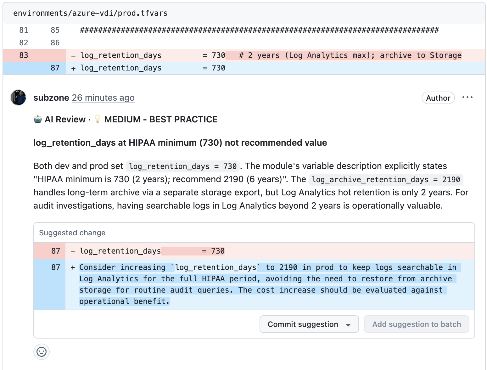 AI Review MEDIUM best practice finding on diff line